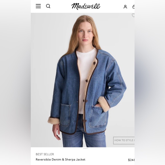 Madewell Reversible Denim & Sherpa Jacket NWT size Small - Picture 7 of 13